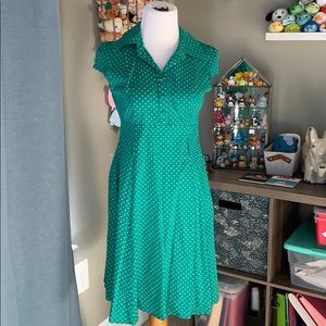 Aline green and white polka dot dress
